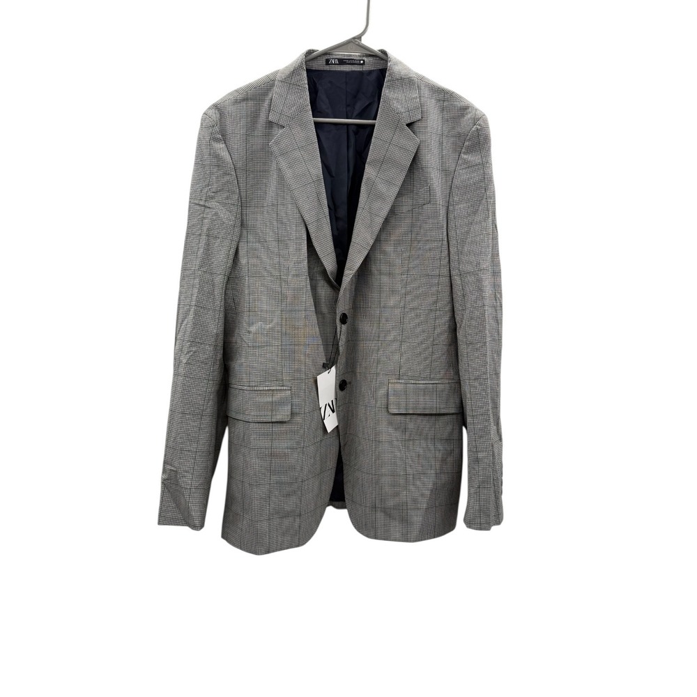 Zara NWT Plaid Blazer Size 42 Gray Checkered Suit Jacket Workwear